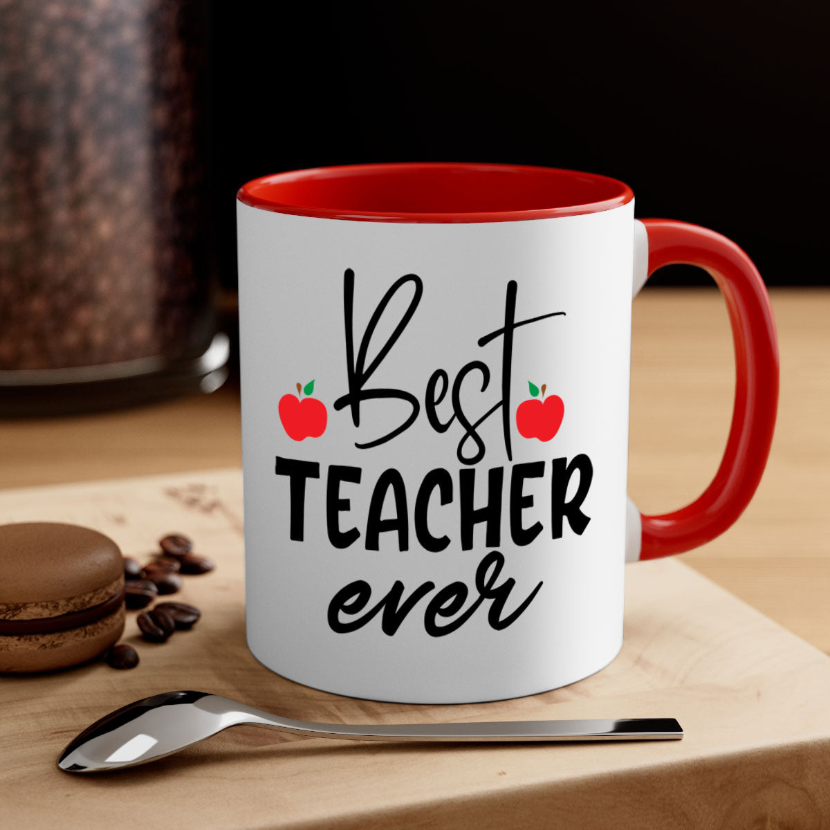 Best Teacher Ever Style 188# Mug with colorful handle and glossy finish, available in multiple colors and sizes.