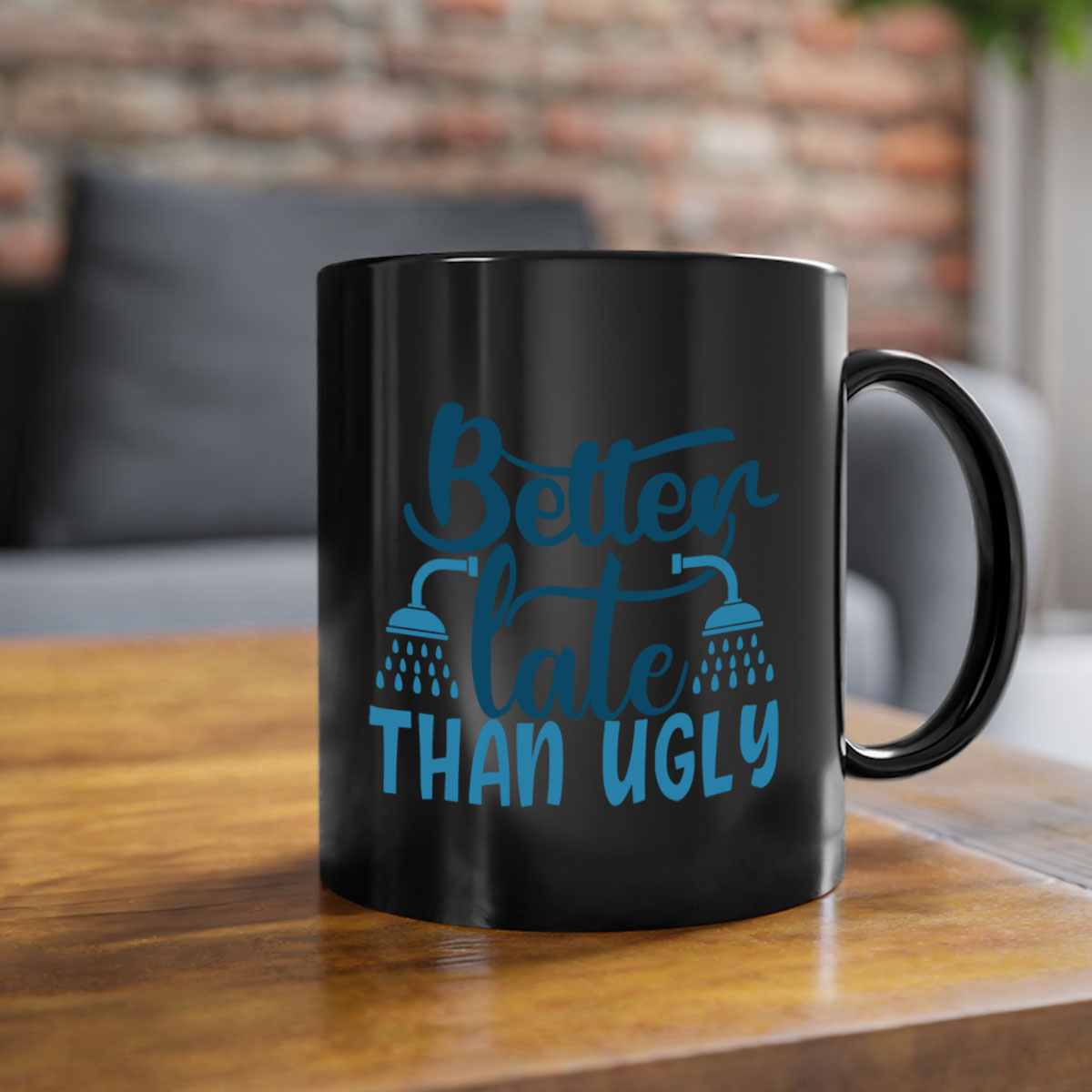 Better Late Than Ugly 88# Bathroom Mug with colorful handle and interior, glossy finish, available in two sizes.