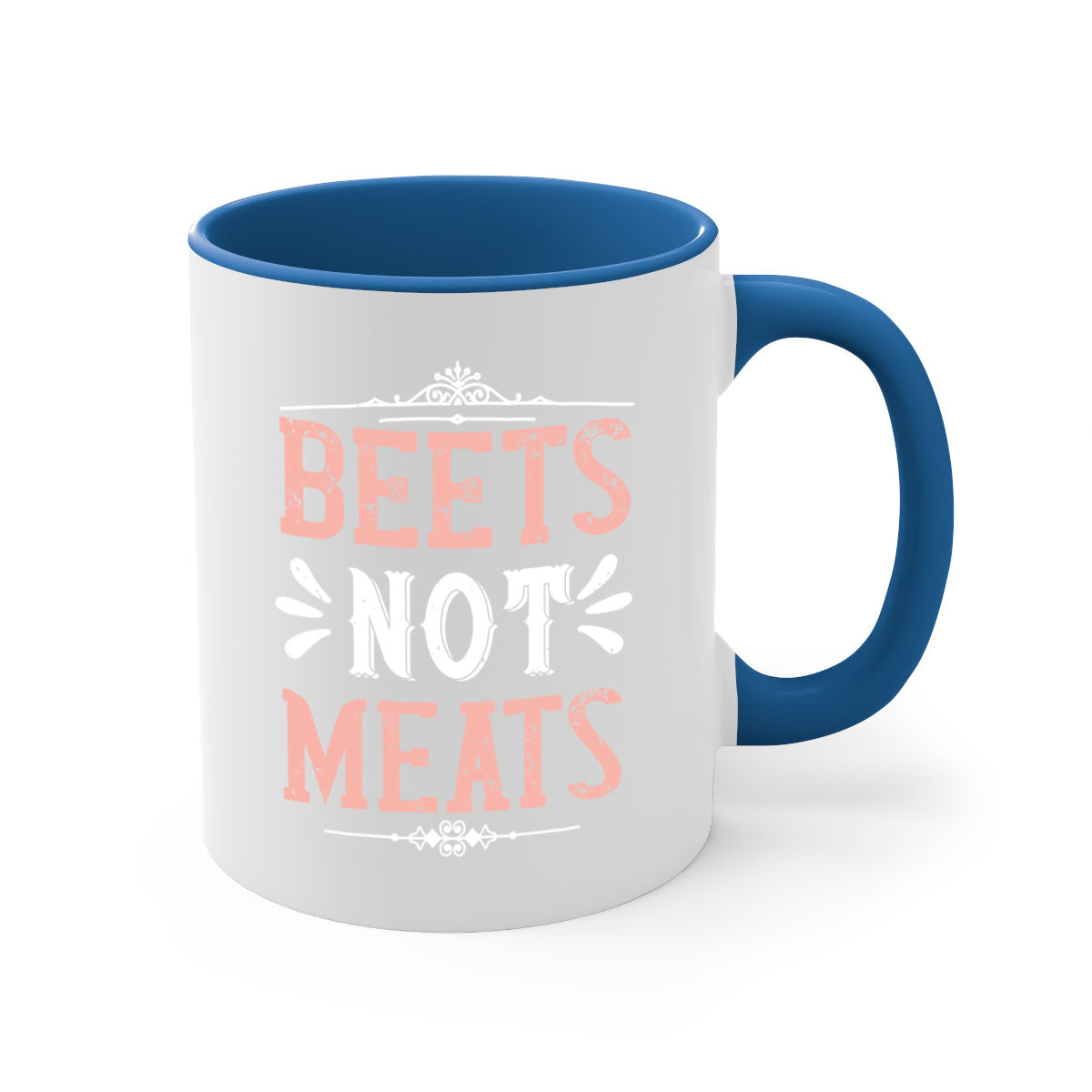 Beets Not Meats 148# Vegan Mug with colorful handle and glossy finish, available in multiple colors and sizes.