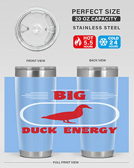 Big Duck Energy Style 6# Tumbler in stainless steel with a vibrant design, perfect for hot and cold beverages.