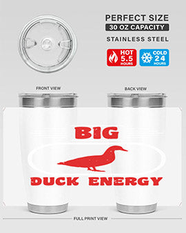 Big Duck Energy Style 6# Tumbler in stainless steel with a vibrant design, perfect for hot and cold beverages.