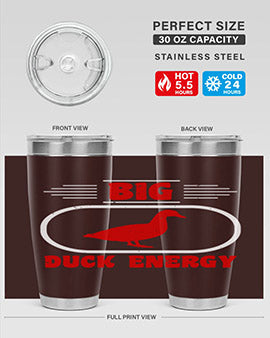 Big Duck Energy Style 6# Tumbler in stainless steel with a vibrant design, perfect for hot and cold beverages.