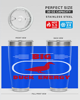 Big Duck Energy Style 6# Tumbler in stainless steel with a vibrant design, perfect for hot and cold beverages.