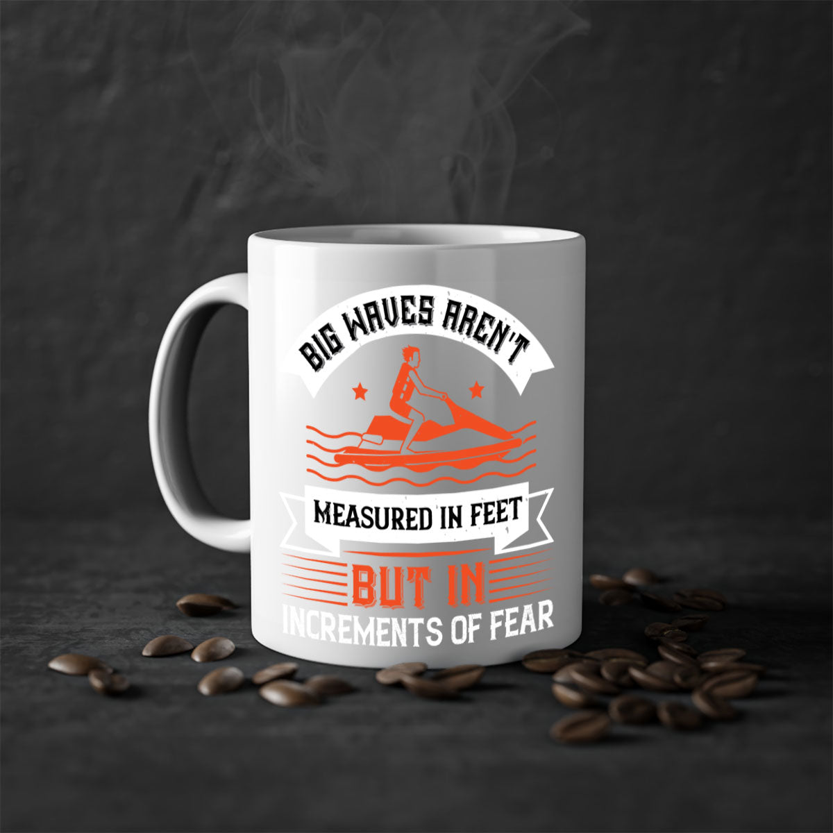 Big Waves Mug featuring a glossy finish, colored handle, and interior, available in multiple colors and sizes.