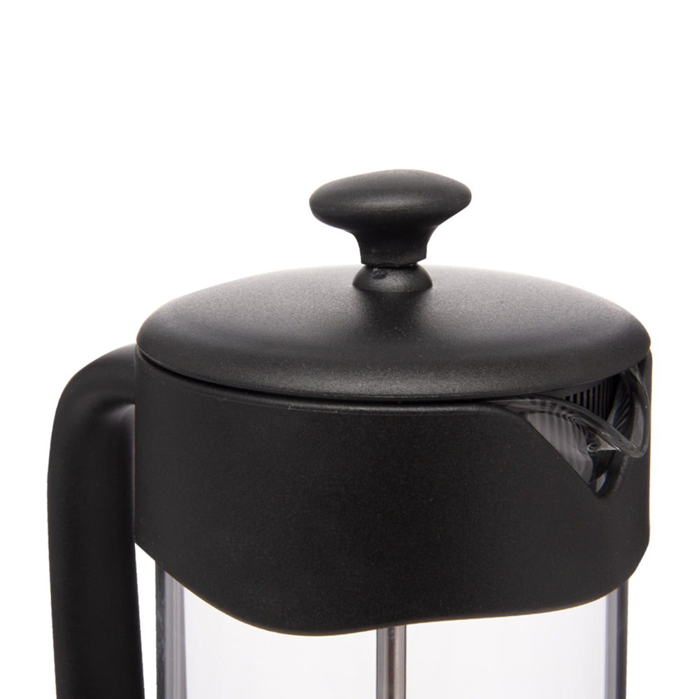 BiggCoffee FY92 French Press 350 ML aus Edelstahl und Borosilikatglas mit hitzebeständigem Kunststoffgriff, ideal für aromatischen Kaffee.