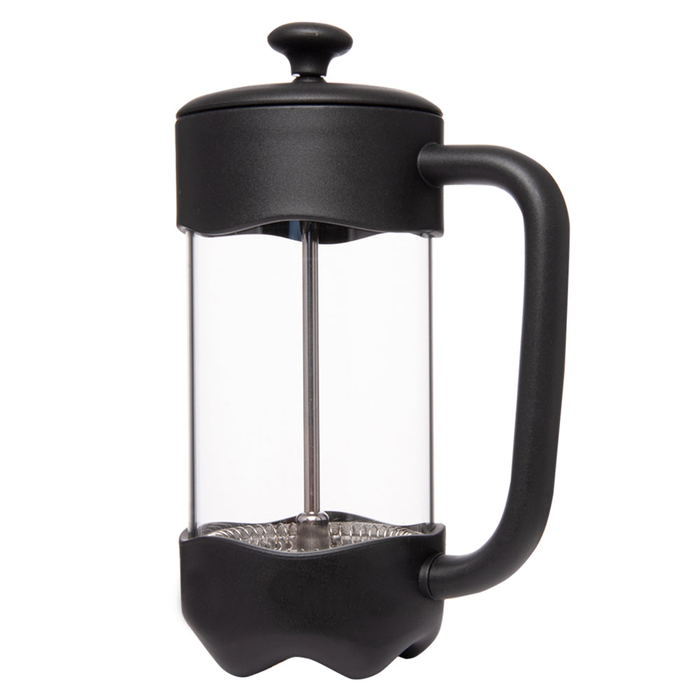 BiggCoffee FY92 French Press 350 ML aus Edelstahl und Borosilikatglas mit hitzebeständigem Kunststoffgriff, ideal für aromatischen Kaffee.