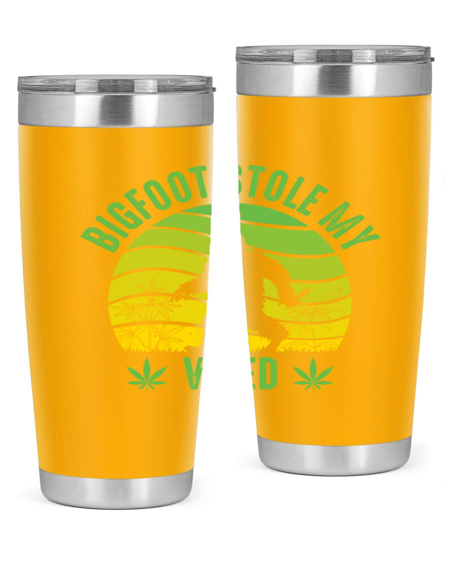 Bigfoot Stole My Weed 15# Tumbler featuring a humorous design, made of stainless steel with double wall vacuum insulation.
