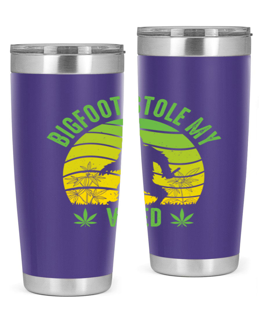 Bigfoot Stole My Weed 15# Tumbler featuring a humorous design, made of stainless steel with double wall vacuum insulation.