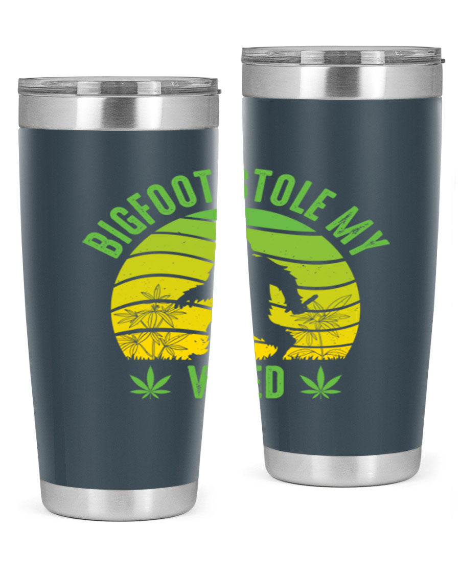 Bigfoot Stole My Weed 15# Tumbler featuring a humorous design, made of stainless steel with double wall vacuum insulation.