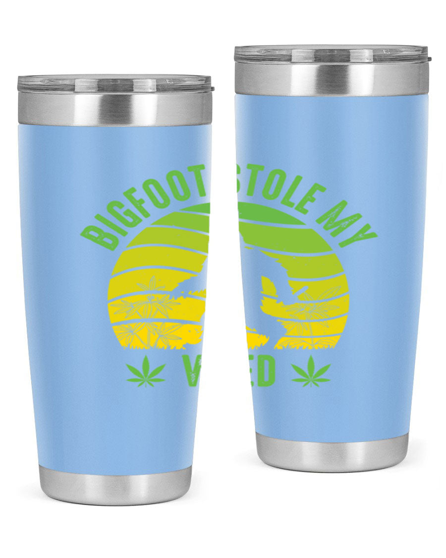 Bigfoot Stole My Weed 15# Tumbler featuring a humorous design, made of stainless steel with double wall vacuum insulation.
