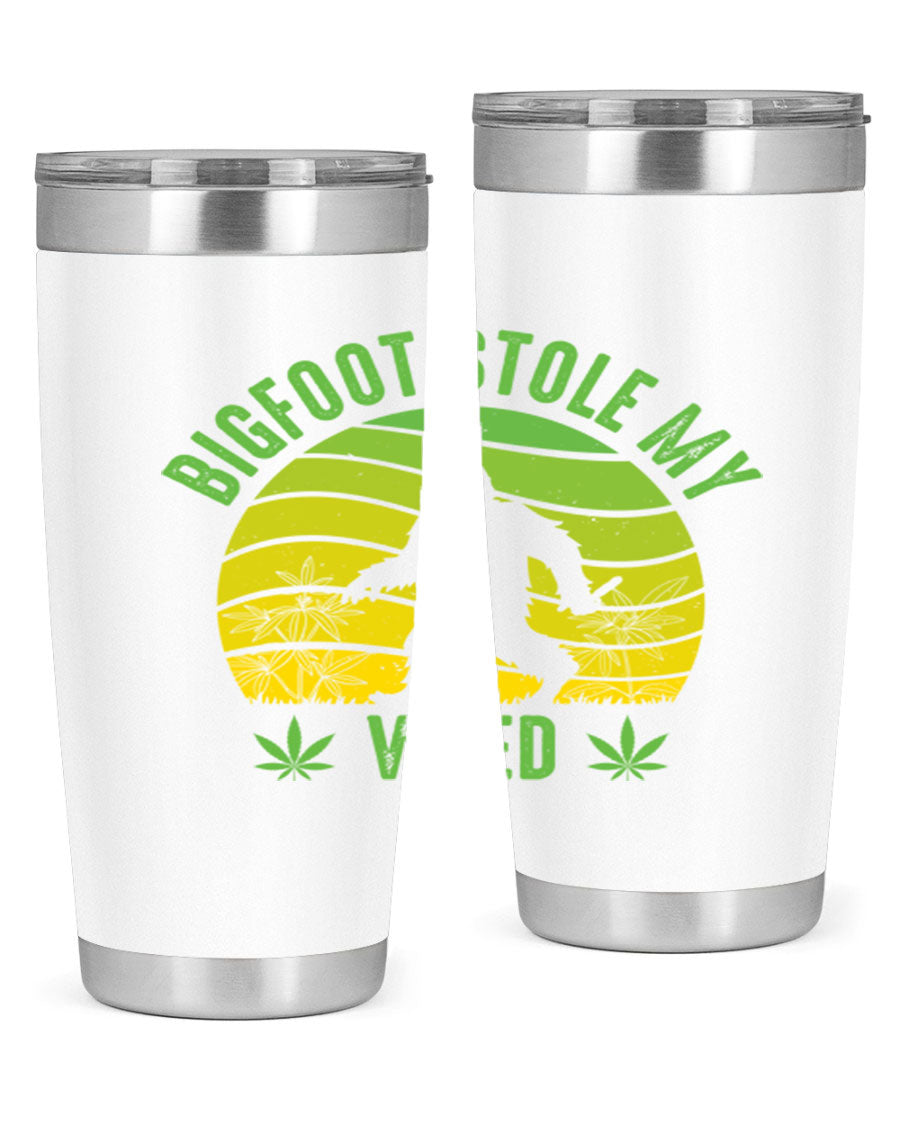 Bigfoot Stole My Weed 15# Tumbler featuring a humorous design, made of stainless steel with double wall vacuum insulation.