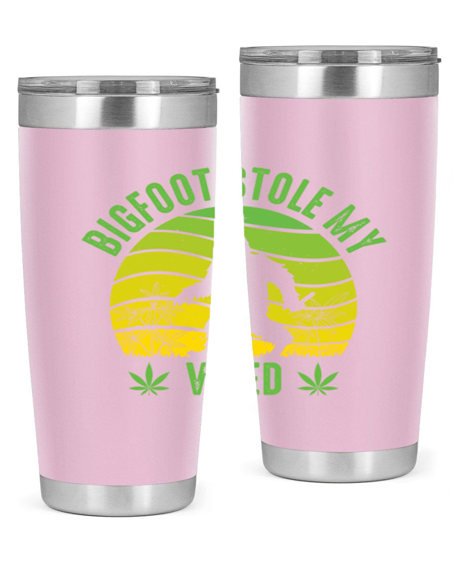 Bigfoot Stole My Weed 15# Tumbler featuring a humorous design, made of stainless steel with double wall vacuum insulation.