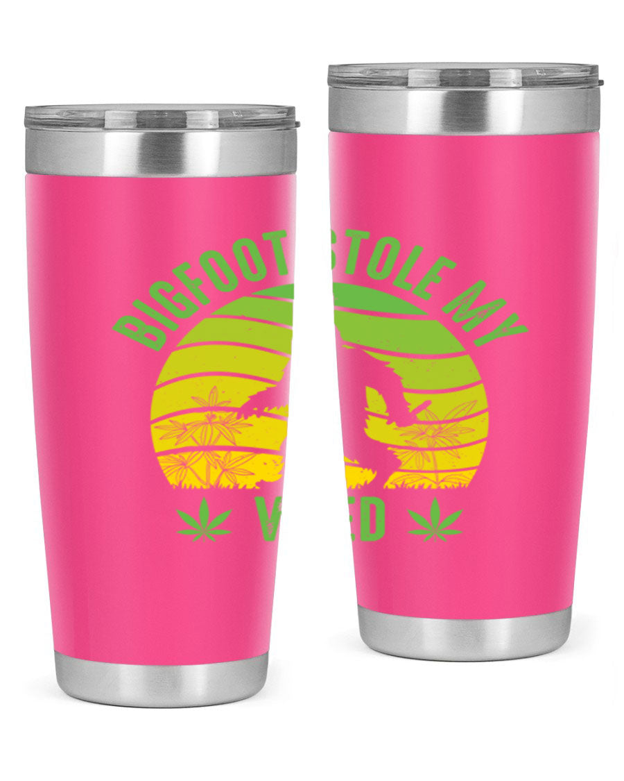 Bigfoot Stole My Weed 15# Tumbler featuring a humorous design, made of stainless steel with double wall vacuum insulation.