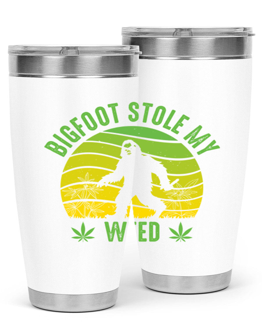 Bigfoot Stole My Weed 15# Tumbler featuring a humorous design, made of stainless steel with double wall vacuum insulation.