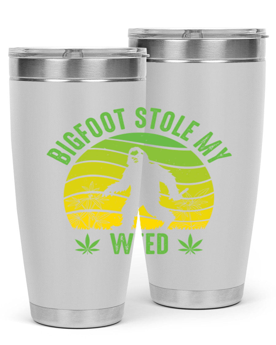 Bigfoot Stole My Weed 15# Tumbler featuring a humorous design, made of stainless steel with double wall vacuum insulation.
