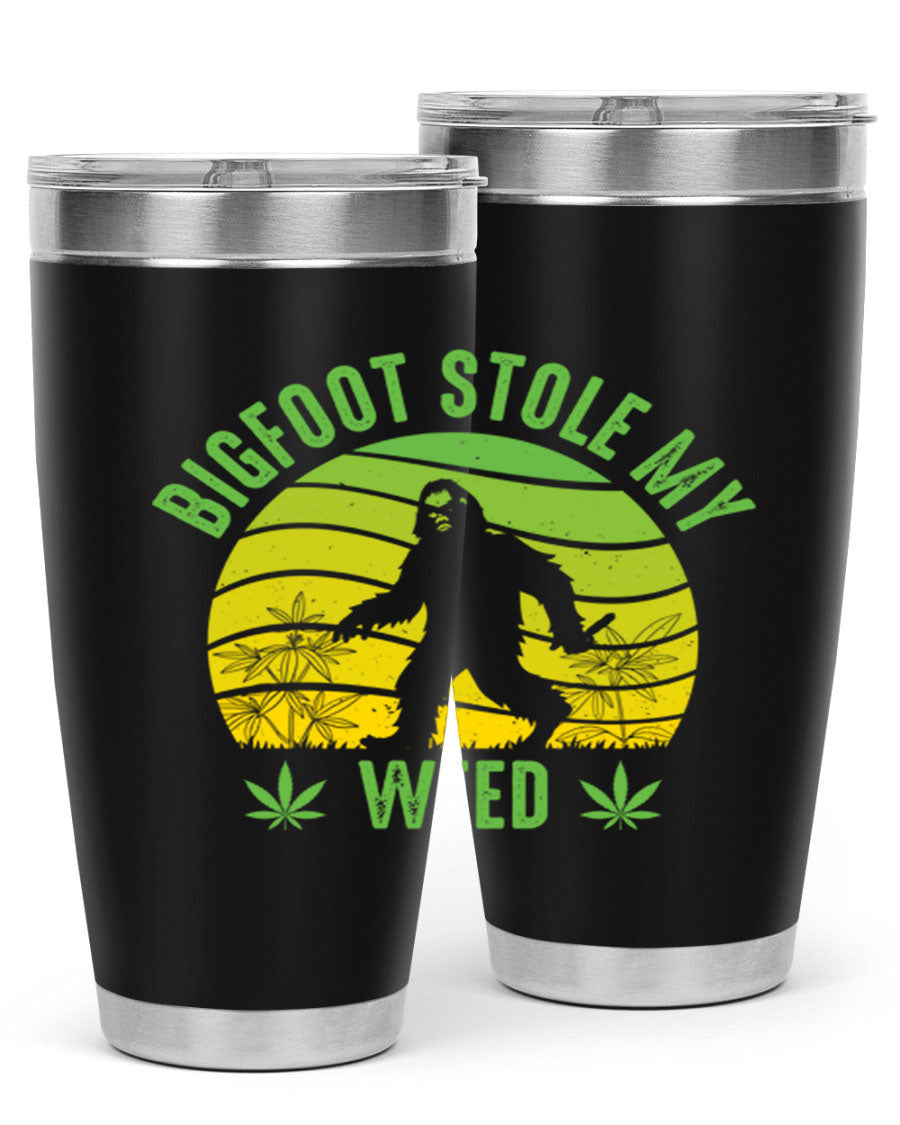 Bigfoot Stole My Weed 15# Tumbler featuring a humorous design, made of stainless steel with double wall vacuum insulation.