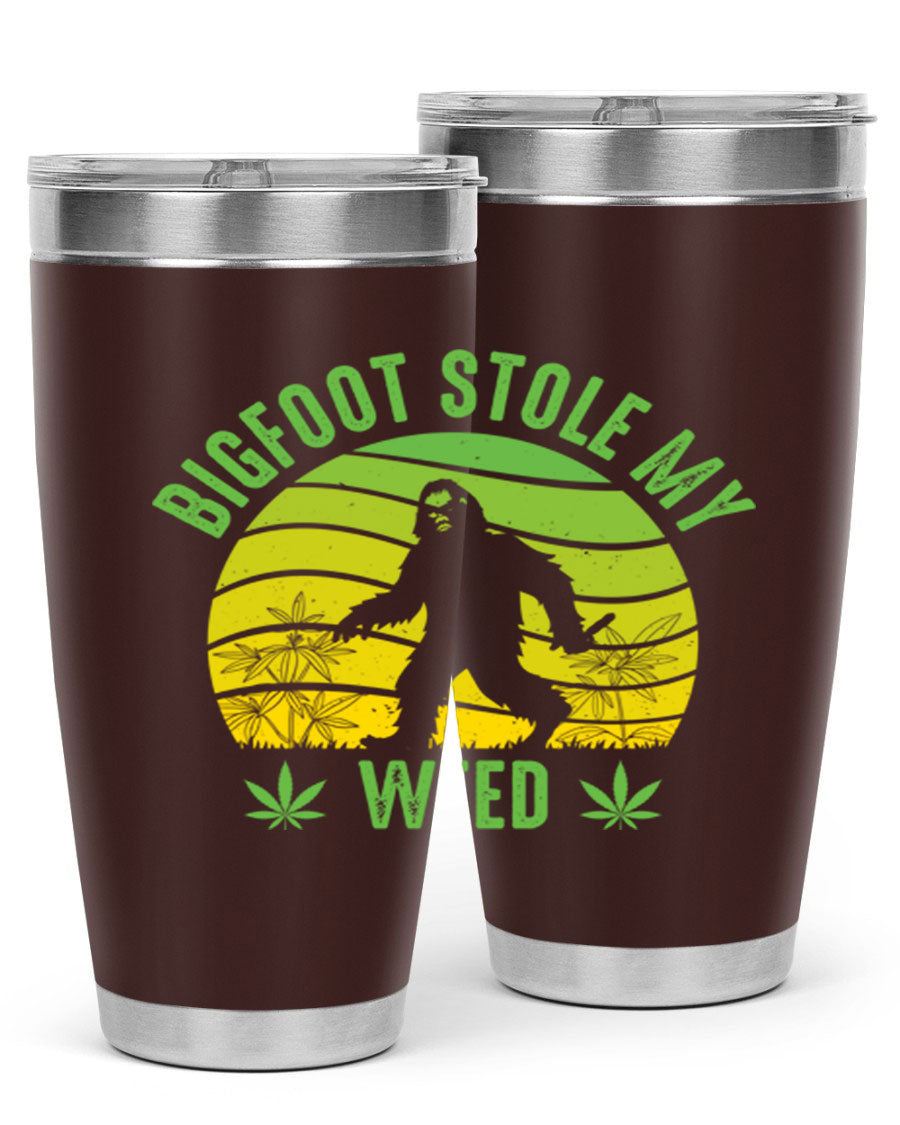 Bigfoot Stole My Weed 15# Tumbler featuring a humorous design, made of stainless steel with double wall vacuum insulation.