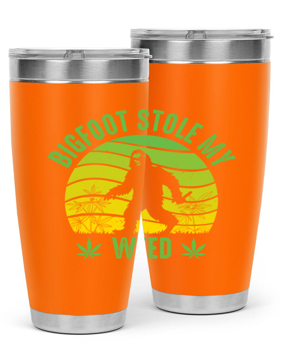 Bigfoot Stole My Weed 15# Tumbler featuring a humorous design, made of stainless steel with double wall vacuum insulation.