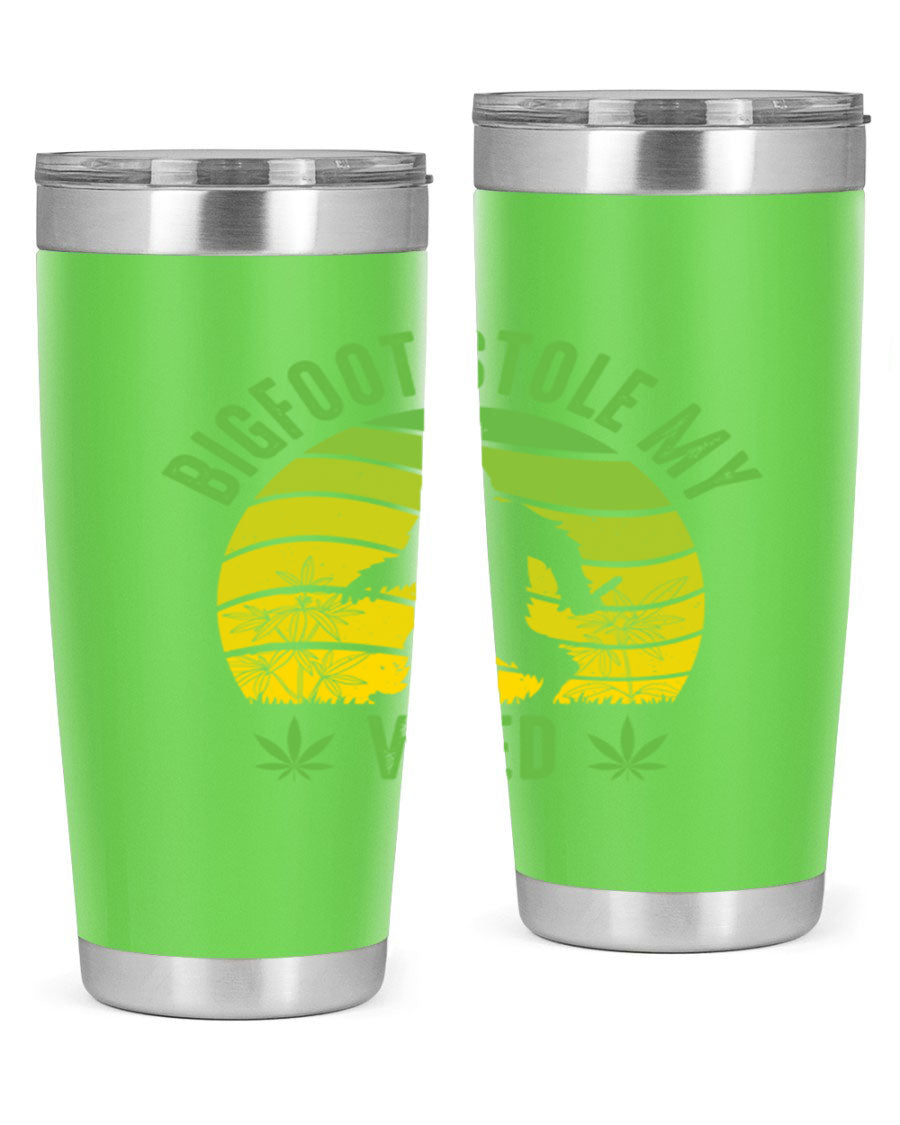 Bigfoot Stole My Weed 15# Tumbler featuring a humorous design, made of stainless steel with double wall vacuum insulation.