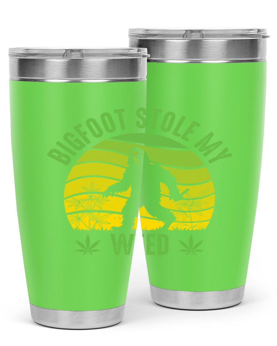Bigfoot Stole My Weed 15# Tumbler featuring a humorous design, made of stainless steel with double wall vacuum insulation.