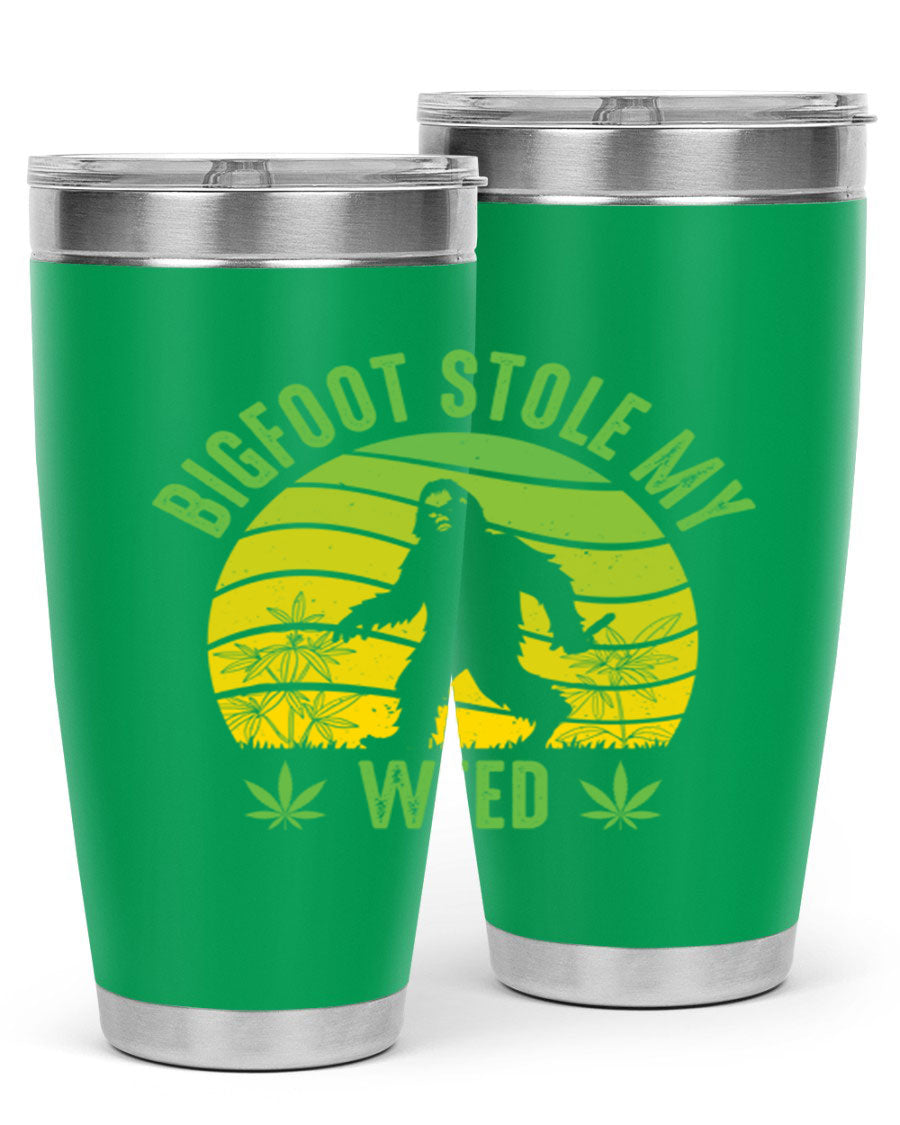 Bigfoot Stole My Weed 15# Tumbler featuring a humorous design, made of stainless steel with double wall vacuum insulation.