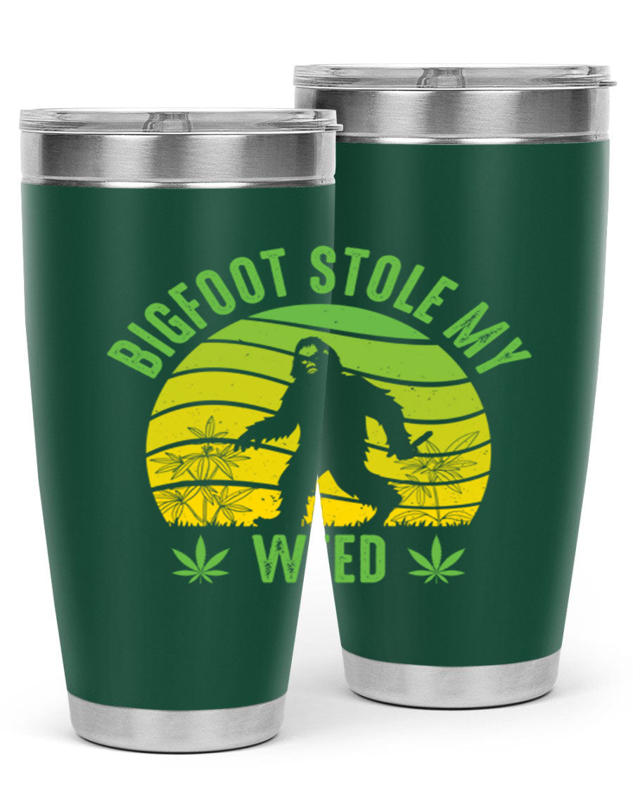 Bigfoot Stole My Weed 15# Tumbler featuring a humorous design, made of stainless steel with double wall vacuum insulation.
