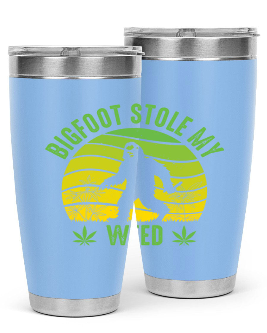 Bigfoot Stole My Weed 15# Tumbler featuring a humorous design, made of stainless steel with double wall vacuum insulation.