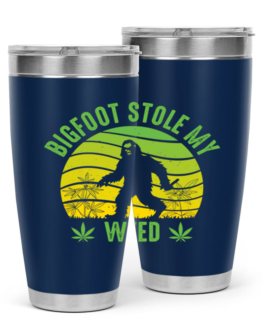 Bigfoot Stole My Weed 15# Tumbler featuring a humorous design, made of stainless steel with double wall vacuum insulation.
