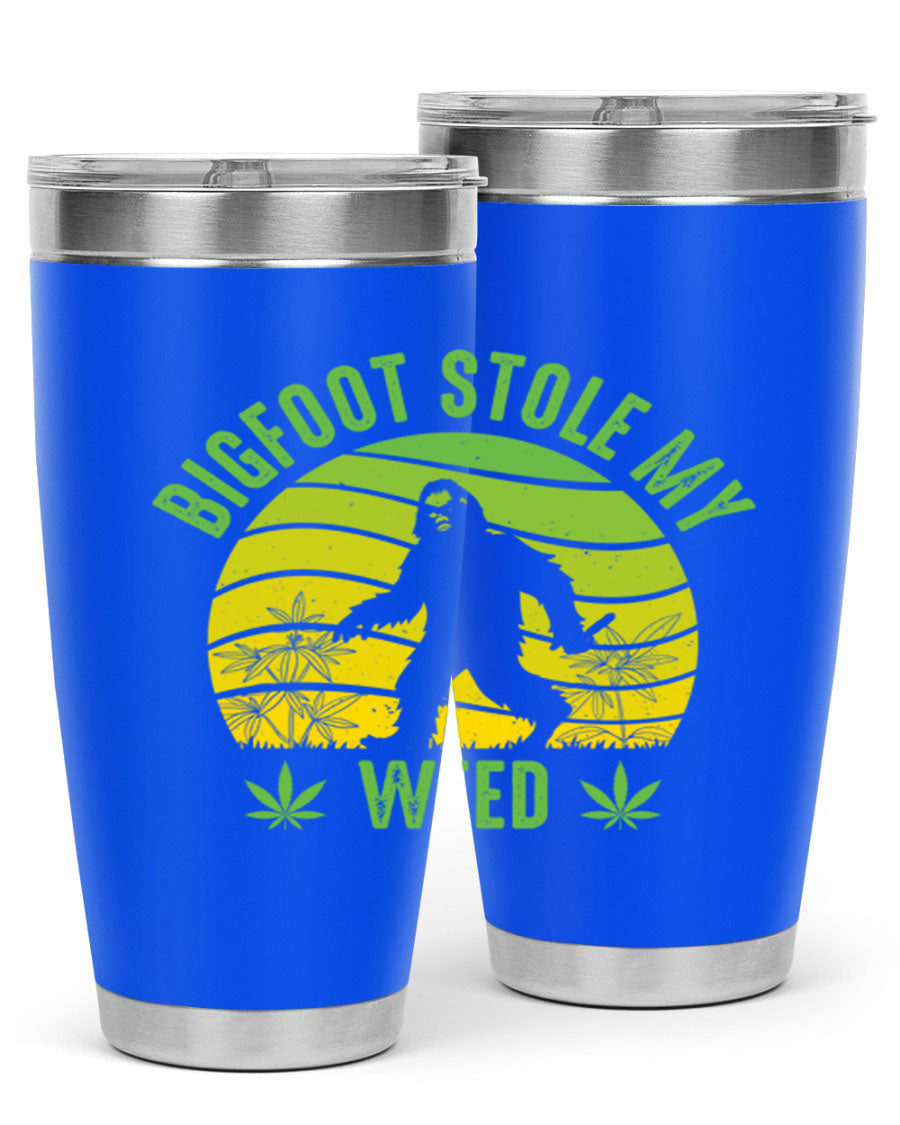 Bigfoot Stole My Weed 15# Tumbler featuring a humorous design, made of stainless steel with double wall vacuum insulation.