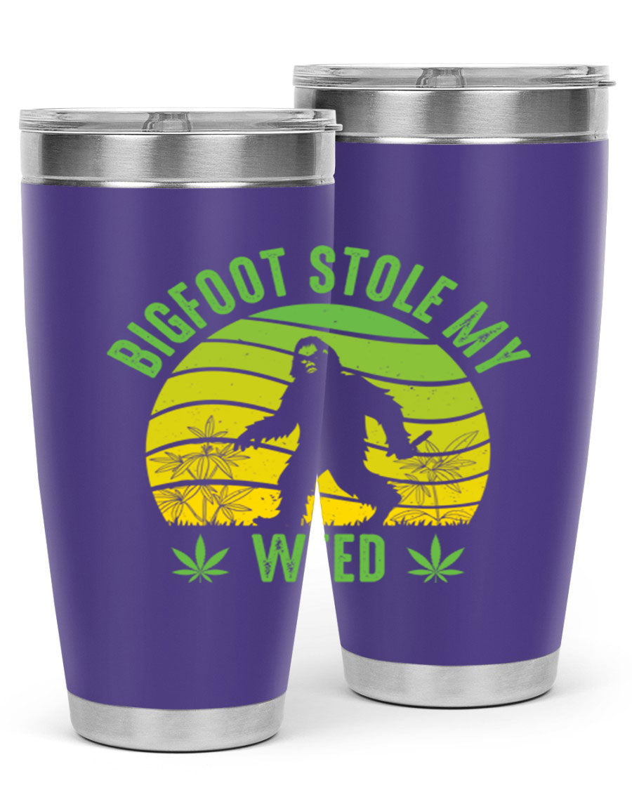 Bigfoot Stole My Weed 15# Tumbler featuring a humorous design, made of stainless steel with double wall vacuum insulation.
