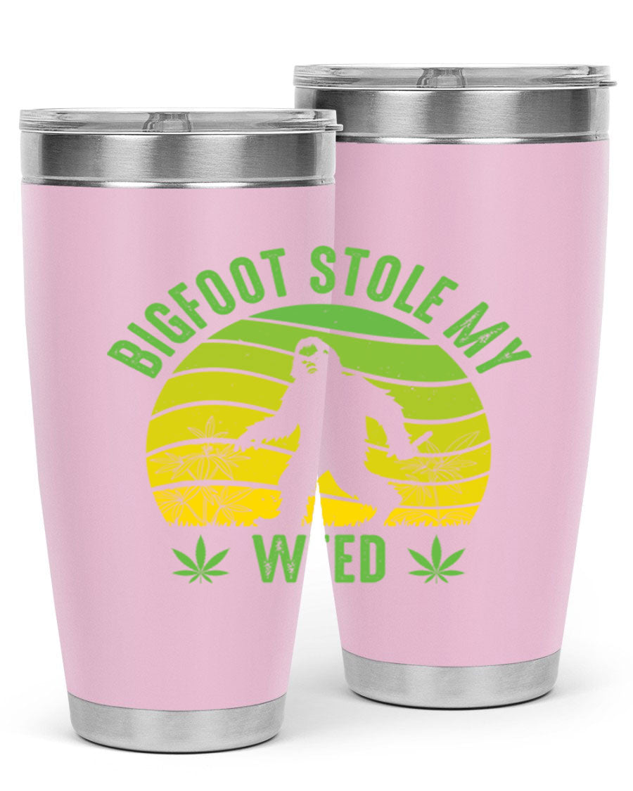 Bigfoot Stole My Weed 15# Tumbler featuring a humorous design, made of stainless steel with double wall vacuum insulation.