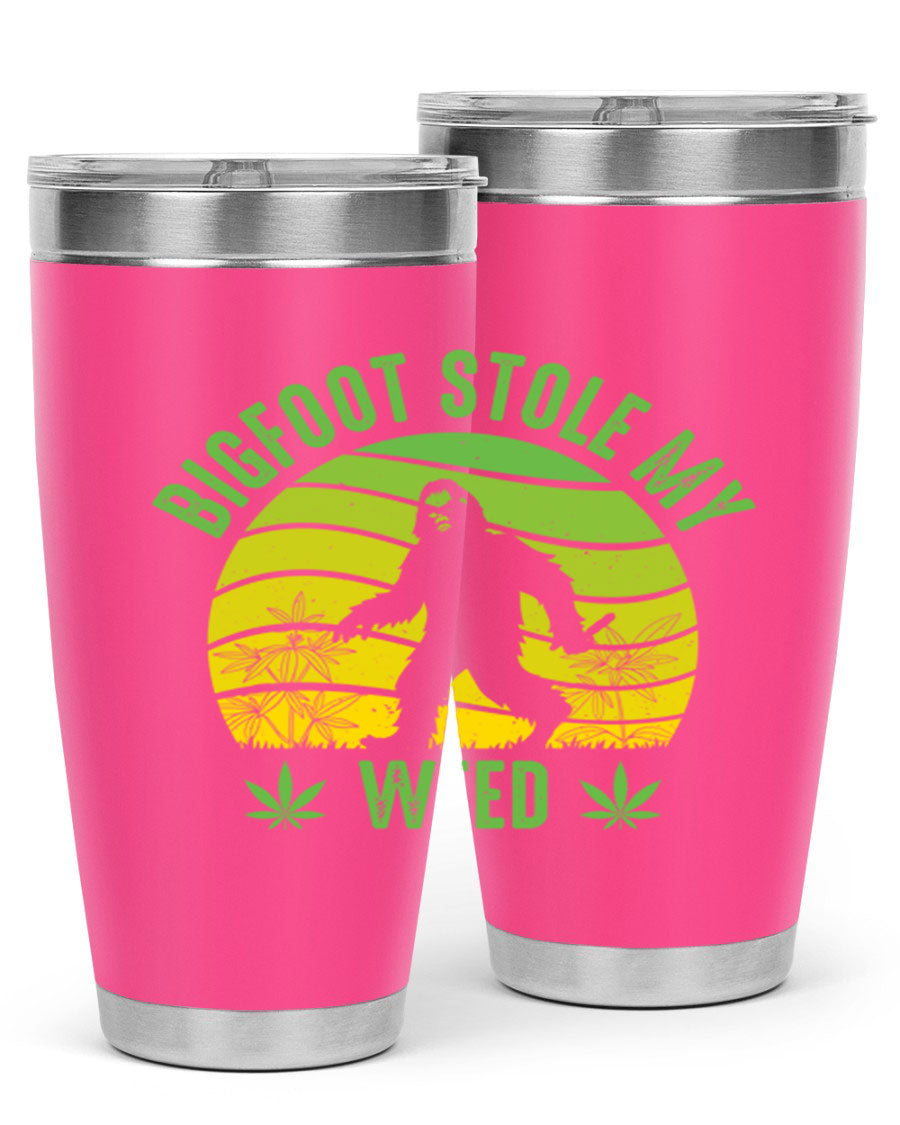 Bigfoot Stole My Weed 15# Tumbler featuring a humorous design, made of stainless steel with double wall vacuum insulation.