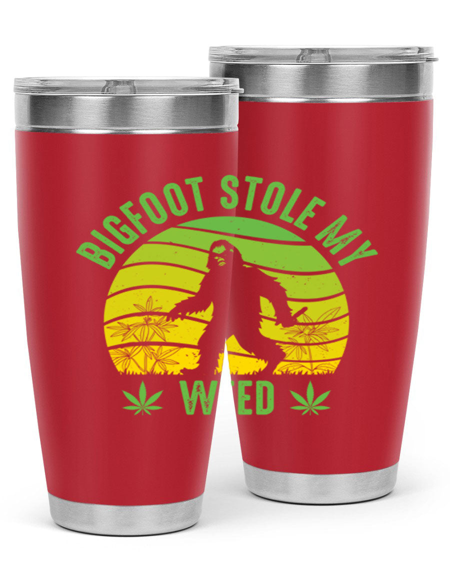 Bigfoot Stole My Weed 15# Tumbler featuring a humorous design, made of stainless steel with double wall vacuum insulation.