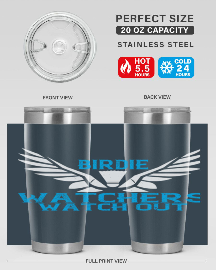 Birdie Watchers 20oz stainless steel tumbler with a sleek design, perfect for hot and cold beverages.