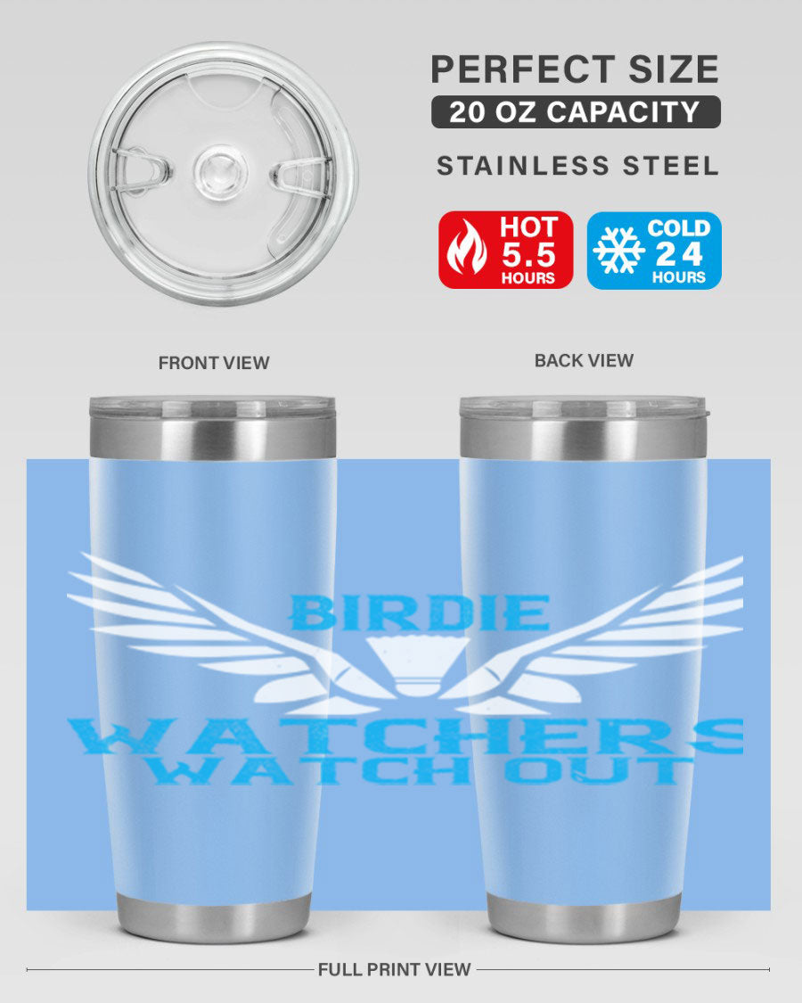 Birdie Watchers 20oz stainless steel tumbler with a sleek design, perfect for hot and cold beverages.