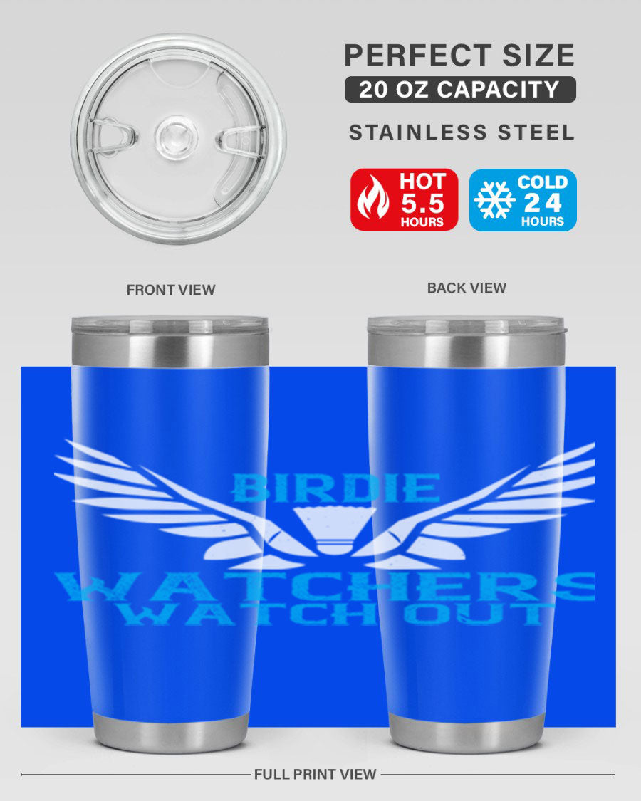 Birdie Watchers 20oz stainless steel tumbler with a sleek design, perfect for hot and cold beverages.