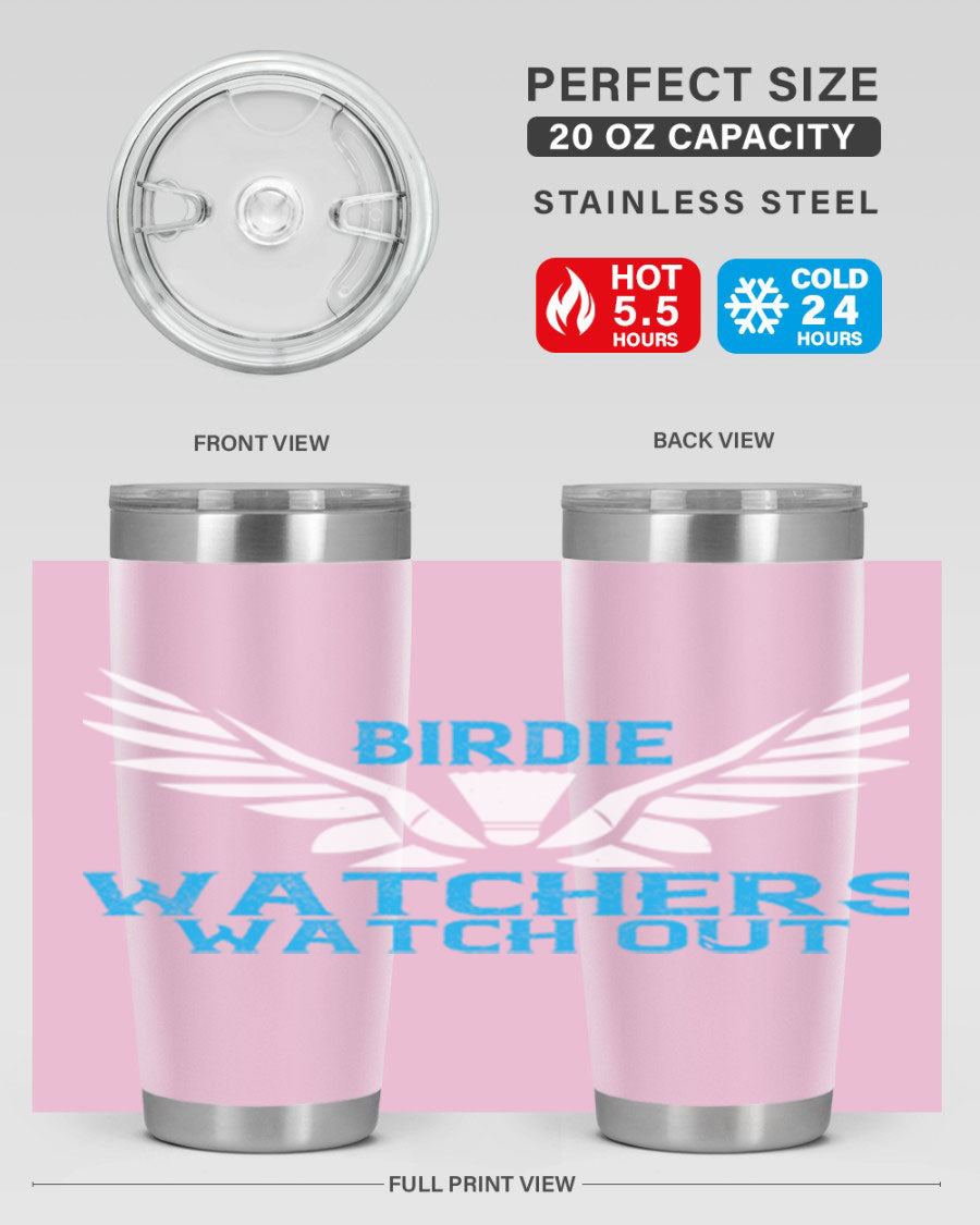 Birdie Watchers 20oz stainless steel tumbler with a sleek design, perfect for hot and cold beverages.