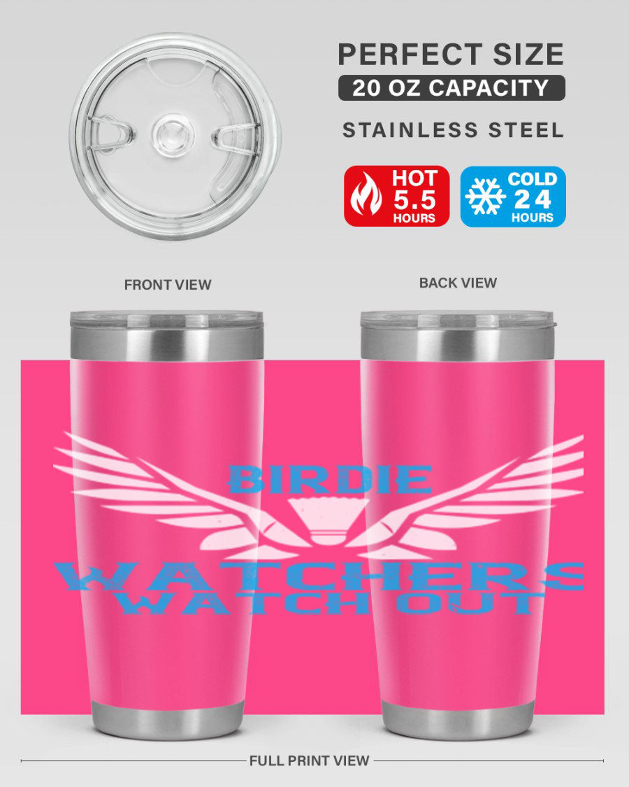 Birdie Watchers 20oz stainless steel tumbler with a sleek design, perfect for hot and cold beverages.