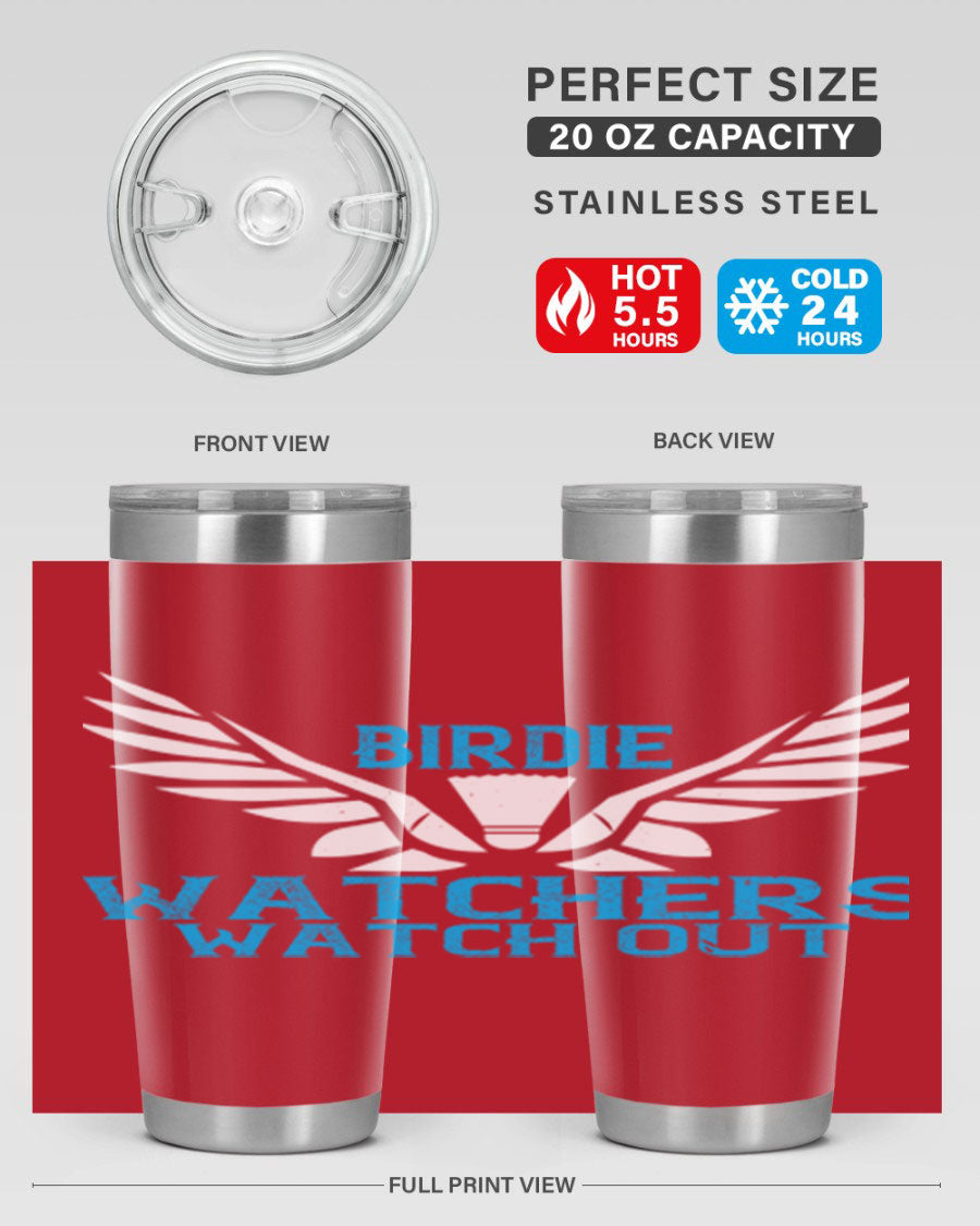 Birdie Watchers 20oz stainless steel tumbler with a sleek design, perfect for hot and cold beverages.