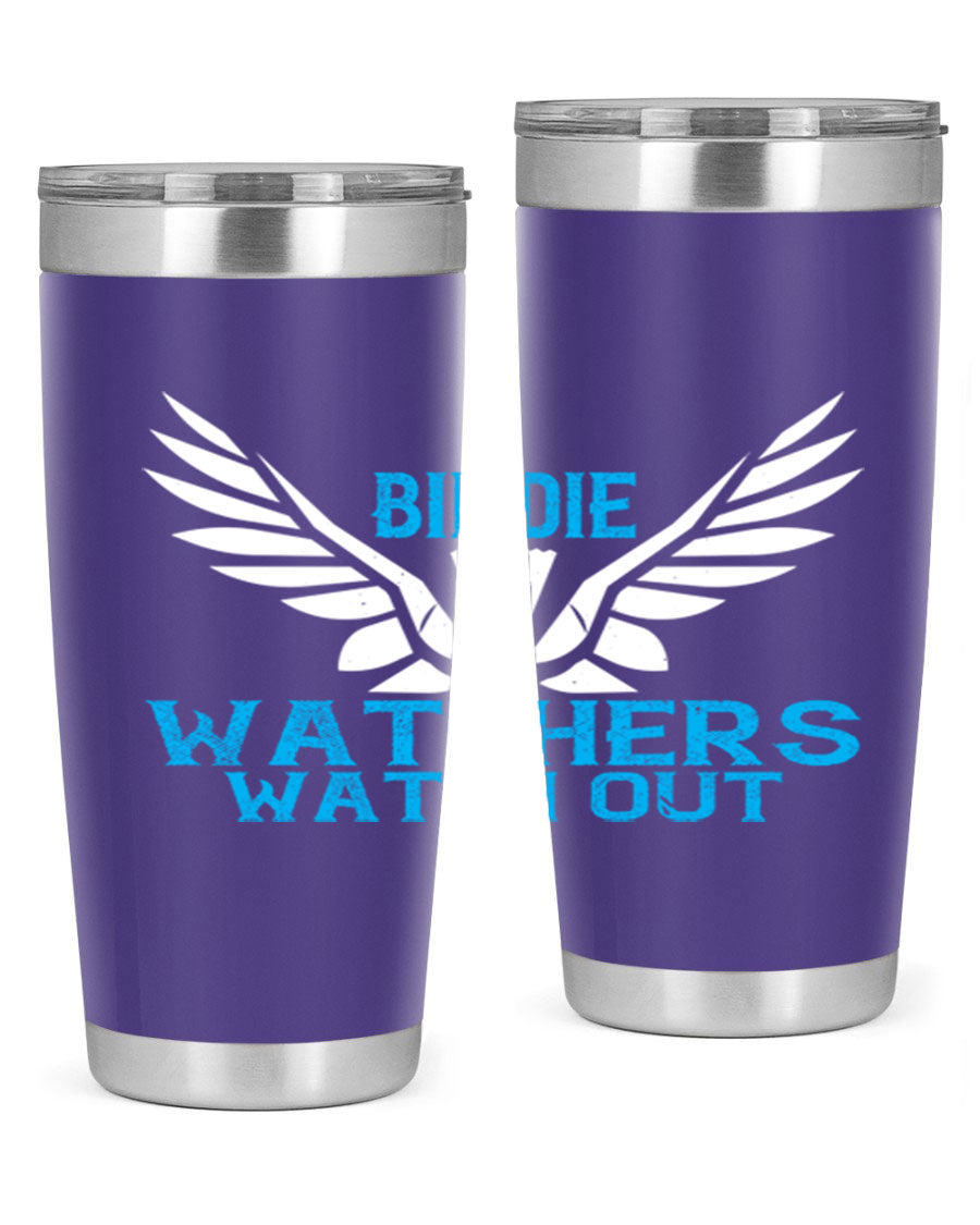 Birdie Watchers 20oz stainless steel tumbler with a sleek design, perfect for hot and cold beverages.