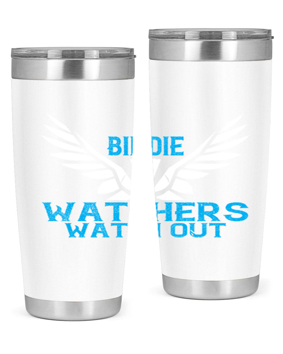 Birdie Watchers 20oz stainless steel tumbler with a sleek design, perfect for hot and cold beverages.
