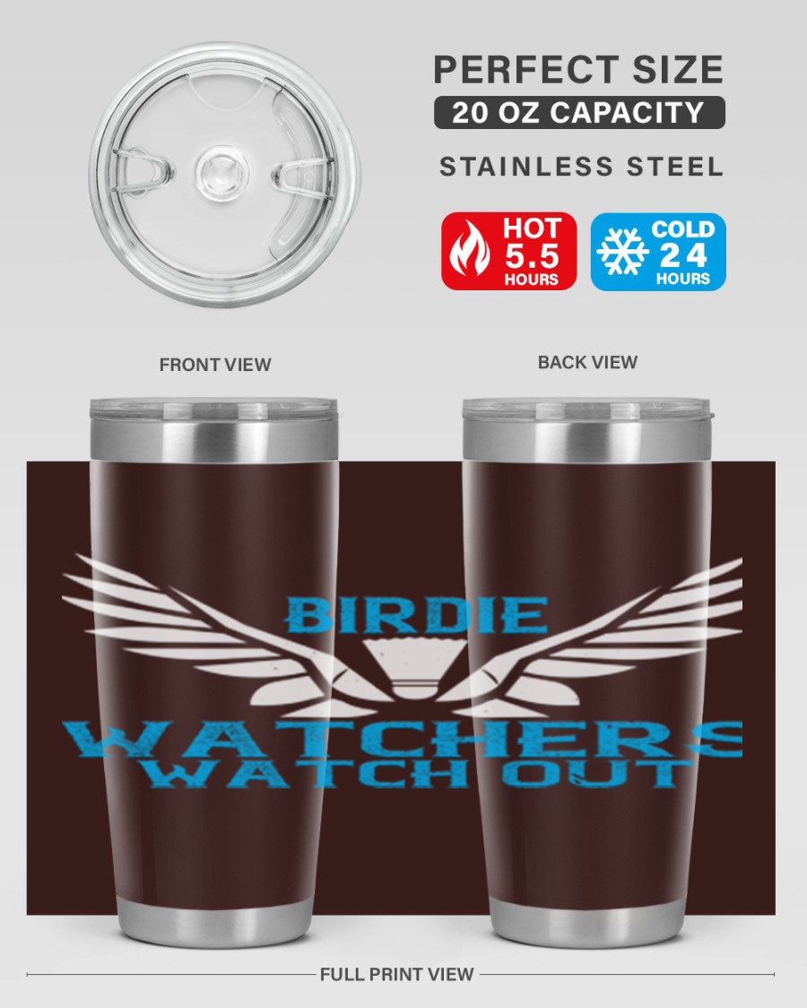 Birdie Watchers 20oz stainless steel tumbler with a sleek design, perfect for hot and cold beverages.