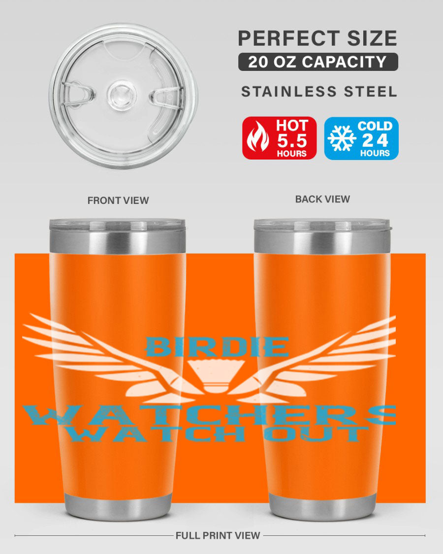 Birdie Watchers 20oz stainless steel tumbler with a sleek design, perfect for hot and cold beverages.