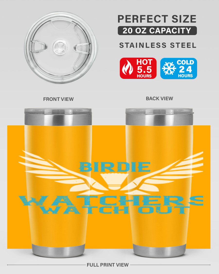Birdie Watchers 20oz stainless steel tumbler with a sleek design, perfect for hot and cold beverages.