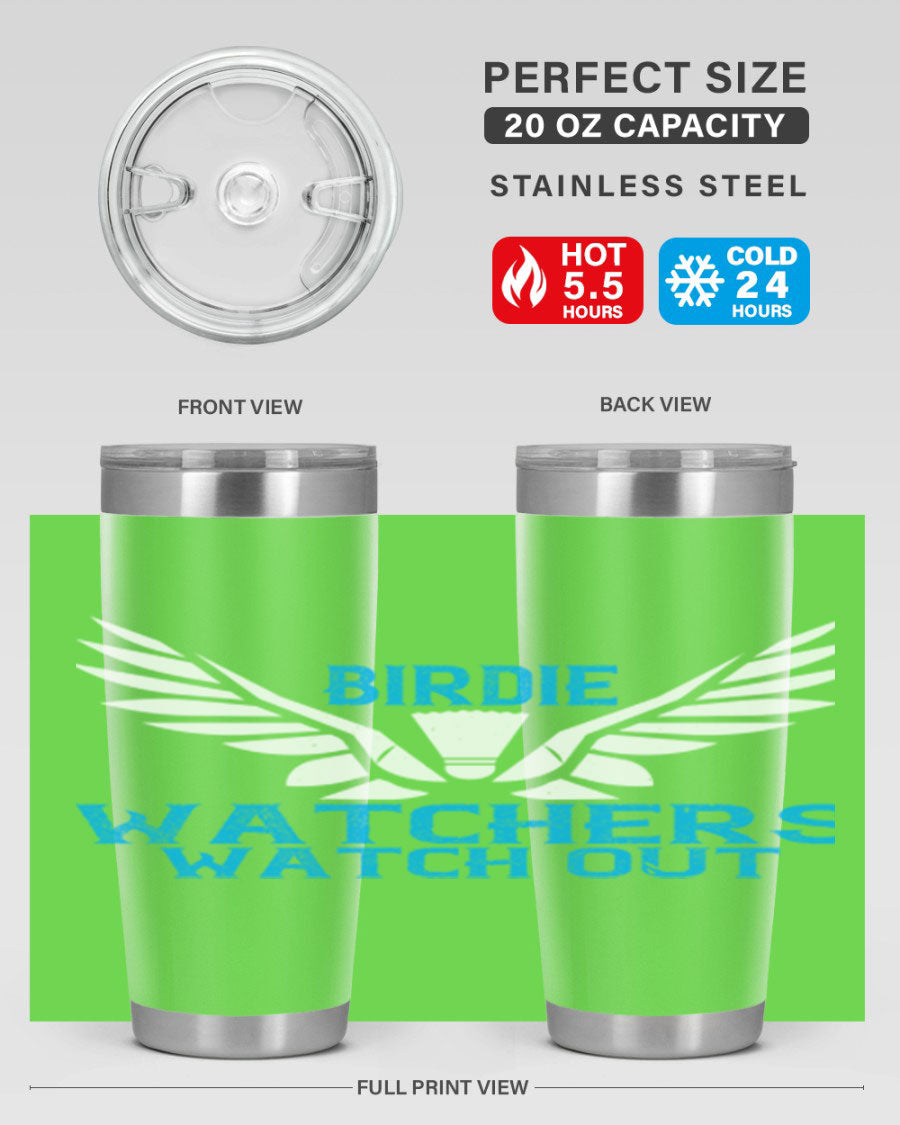 Birdie Watchers 20oz stainless steel tumbler with a sleek design, perfect for hot and cold beverages.