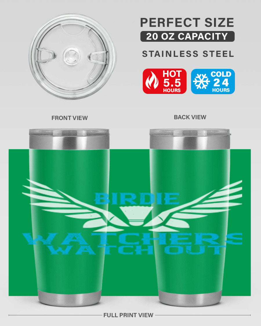 Birdie Watchers 20oz stainless steel tumbler with a sleek design, perfect for hot and cold beverages.