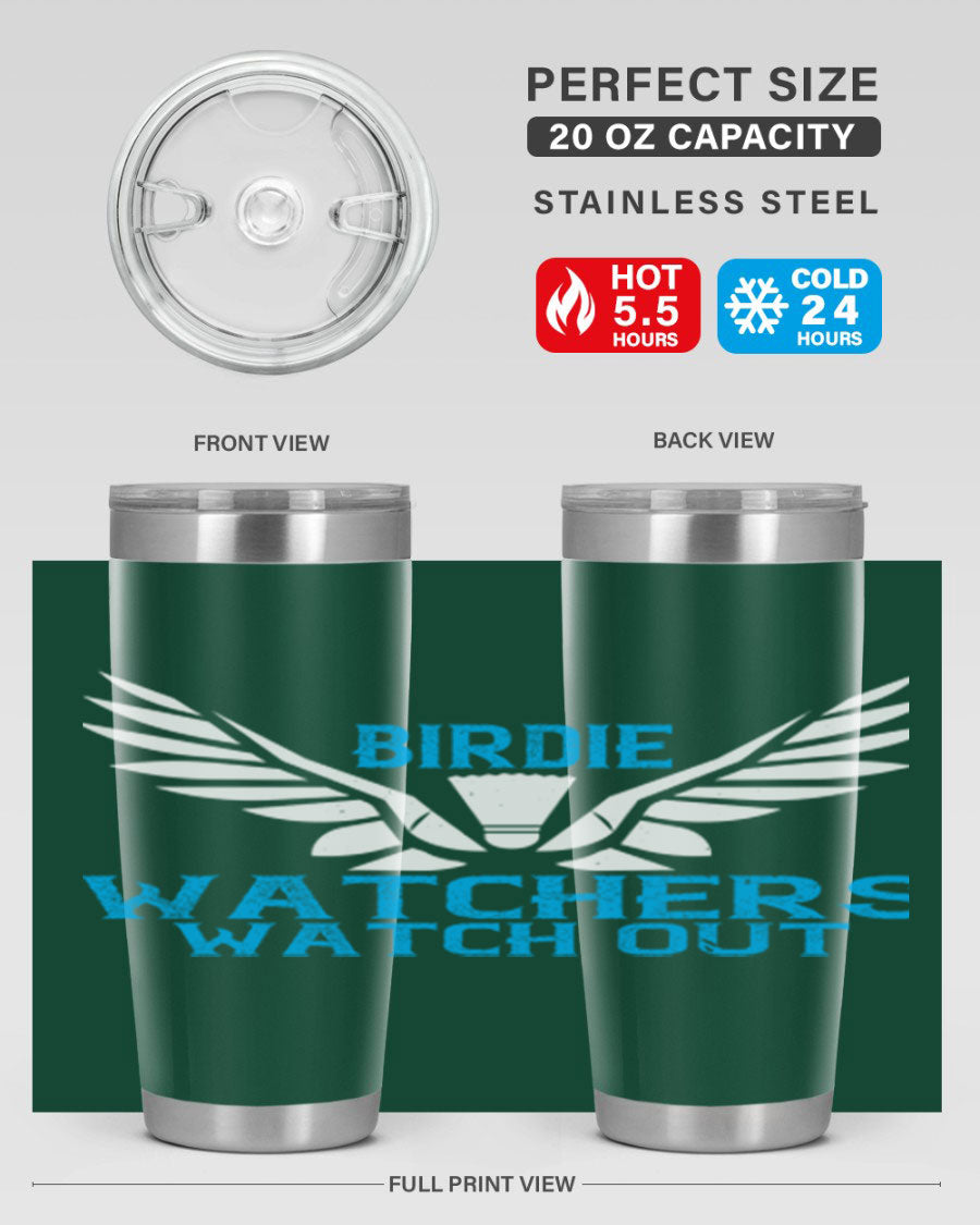 Birdie Watchers 20oz stainless steel tumbler with a sleek design, perfect for hot and cold beverages.