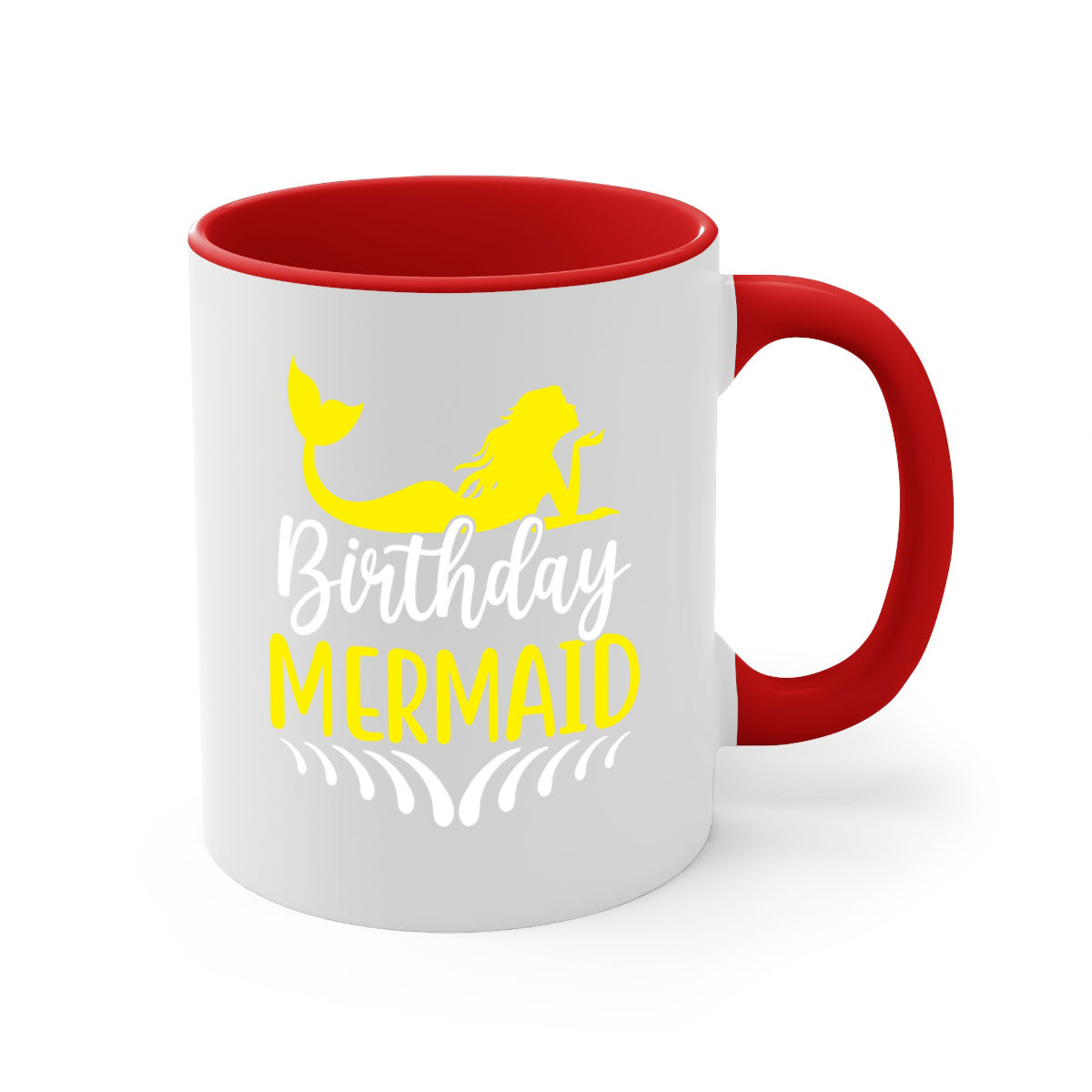 Birthday Mermaid Mug featuring a two-tone design with a colored handle and glossy finish, available in multiple colors.