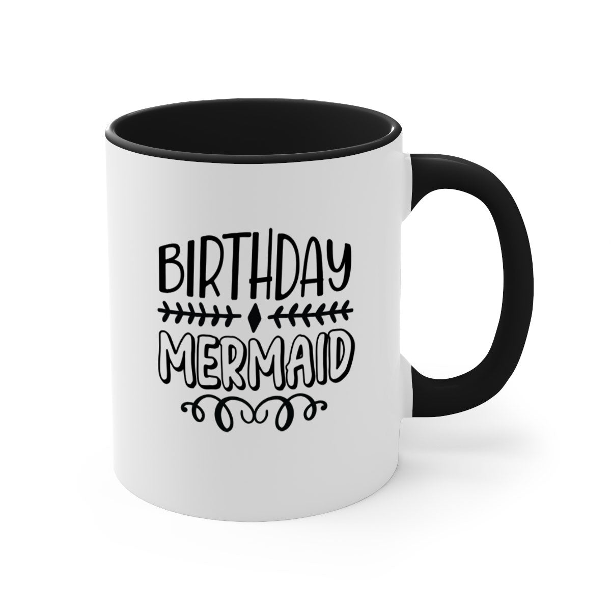 Colorful Birthday Mermaid Mug with glossy finish and C-shaped handle, available in multiple colors.