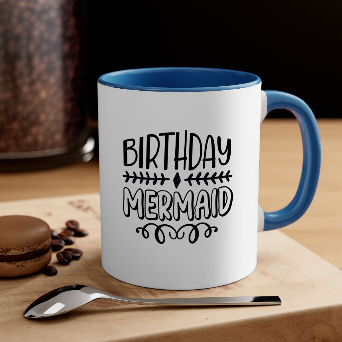 Colorful Birthday Mermaid Mug with glossy finish and C-shaped handle, available in multiple colors.